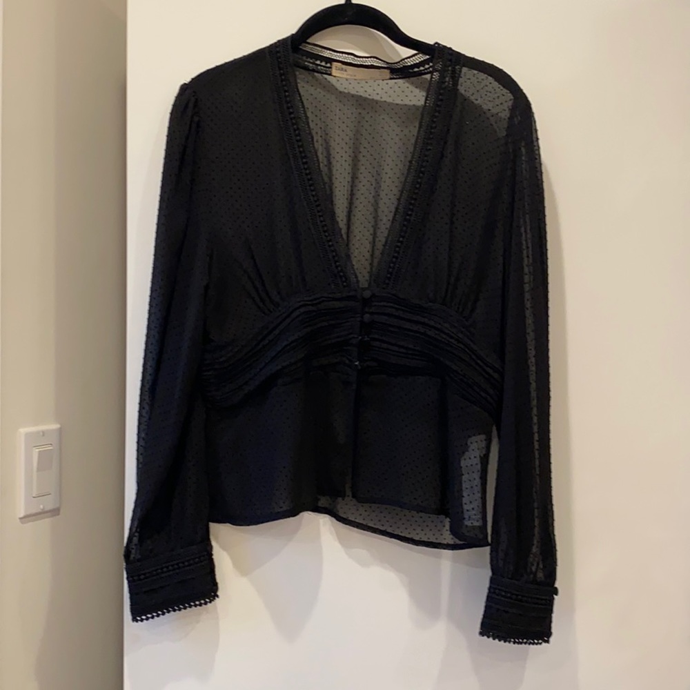 Zara black sheer open blouse